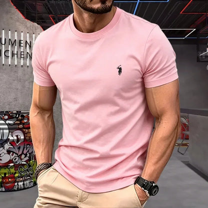 100% pure cotton high-quality brand round neck short sleeved men's 2026 summer fashion pony embroidery T-shirt casual sports top