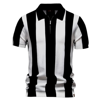 2025 New Summer Men's Breathable Striped Contrast Panel Polo Shirt - Casual Short Sleeve Knit Shirt with Comfort Fit