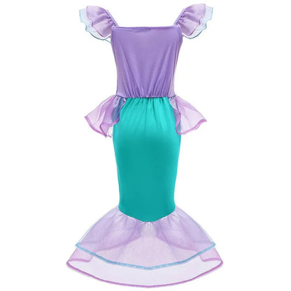 Halloween Little Mermaid Ariel Princess Costume Summer Purple Dress Girls Cosplay Mermaid Carnival Birthday Party Swimsuit Set