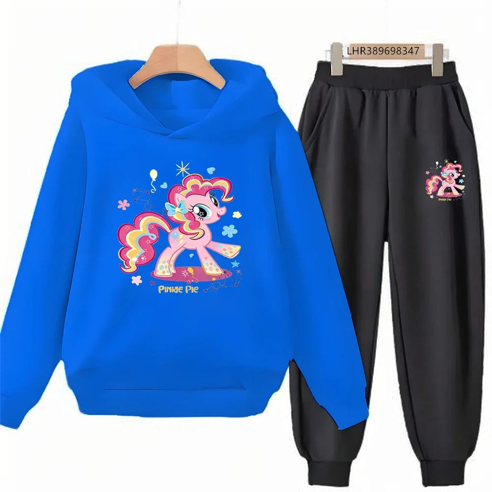Unicorn Pony Hoodie Kids 3-12 Years Boys Girls Red Casual Tops+Pants Sets Children Long Sleeves Autumn Fashion Clothes
