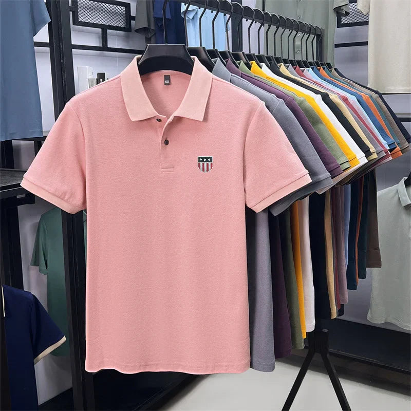 men's summer luxury brand cotton 100% polo shirt lapel printing short sleeves t-shirt business leisure ventilate men's clothing