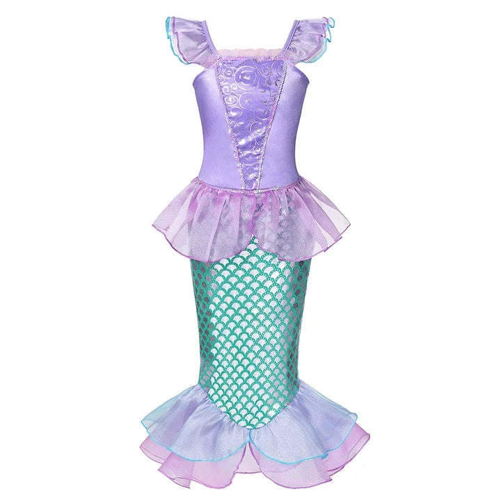 Popular Movie Children Fish Princess Dress With Purple Sequins Decoration And Fish Scales Skirt Holiday Role-Playing Dress