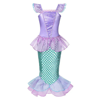 Popular Movie Children Fish Princess Dress With Purple Sequins Decoration And Fish Scales Skirt Holiday Role-Playing Dress