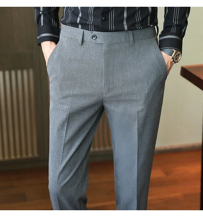 Plus size 40 38 Men Business Solid Suit Pant 2026 Spring Formal Slim Fit Wedding Trouser Mens Brand Fashion Casual Dress Pants