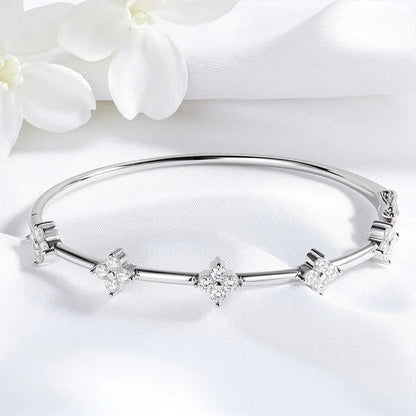 Certified 2.5mm Round Flower Moissanite Bangle for Women Original Pure 925 Sterling Silver Bracelet Luxury Female Jewelry