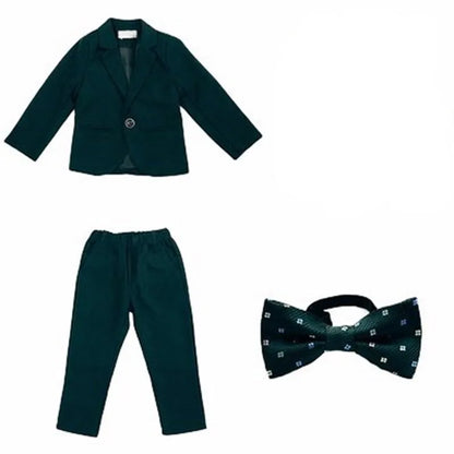 Boys Dark Green Formal Wedding Party Suit Children Blazer Vest Pants Tie 4 PCS Tuxedo Kids Performance Photography Dress Costume