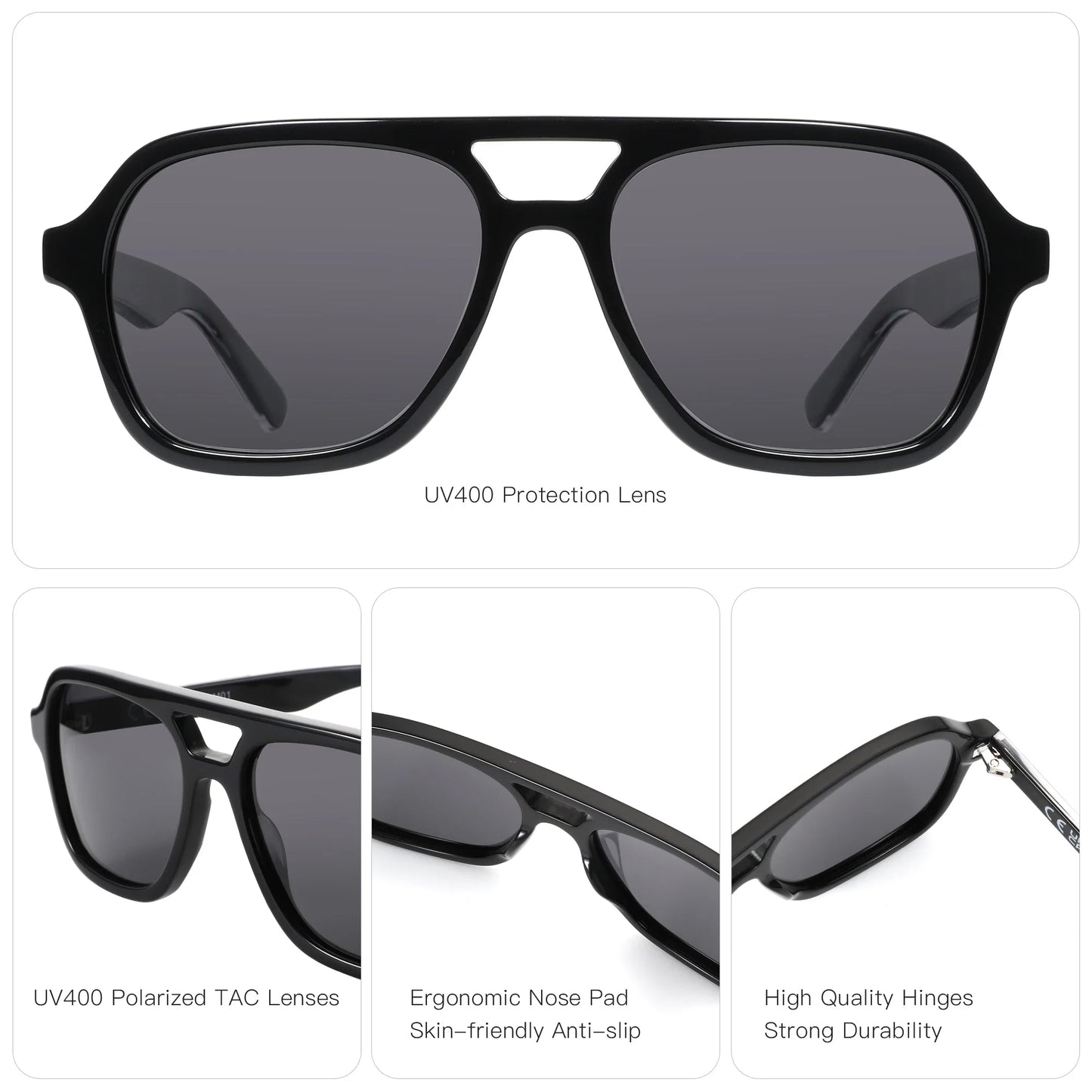 New Arrivals Aviator Polarized Sunglasses Handmade Acetate UV400 Protection Square Pilot Sun Glasses for Women Men