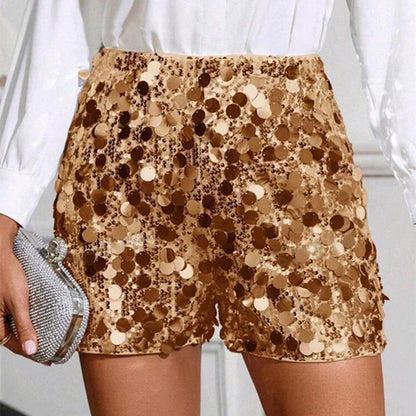 Women's Summer Sequin Shorts Shimmering Sequin Straight-Leg Shorts Sexy Nightclub-Style Fitted Shorts Carnival Party Outfit