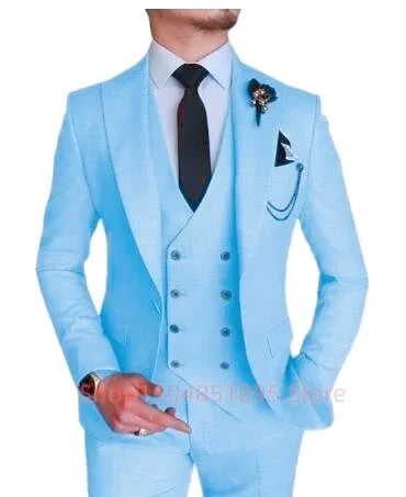 Dark Blue Slim Fit 3 Piece Wedding Suits for Men Best Man Groom Tuxedos Smart Casual Prom Party Business Costume Homme Male Set