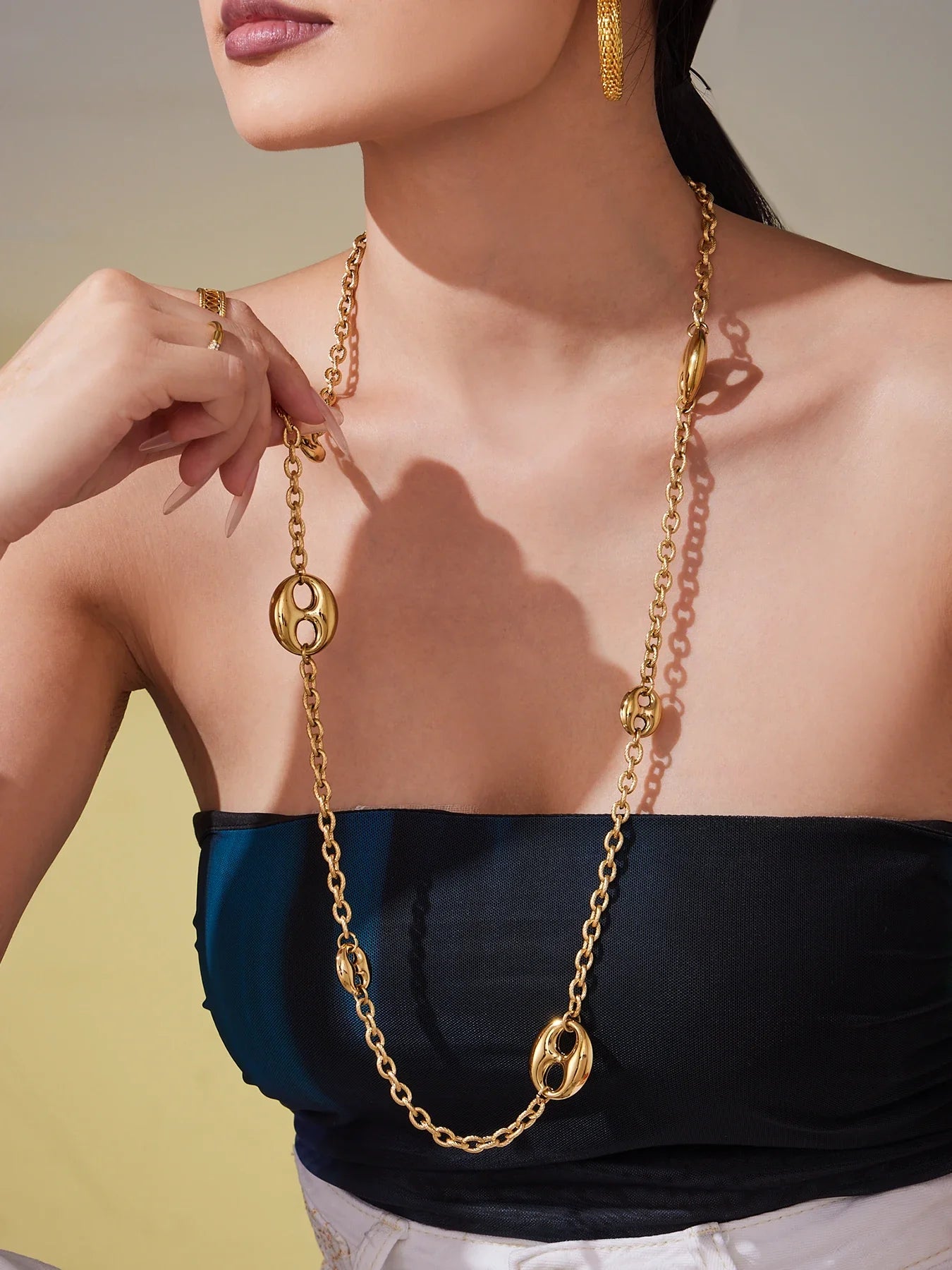 Nivora Chunky Pig Nose Ring Sweater Chain Necklaces for Women Stainless Steel 18K PVD Gold Plated Collar Choker Jewelry Gifts