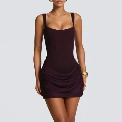 Sexy Square-neck Halter Long Dress Women 2025 Pleated Sleeveless Backless High Waist Bodycon Dresses New Summer Lady Party Gowns