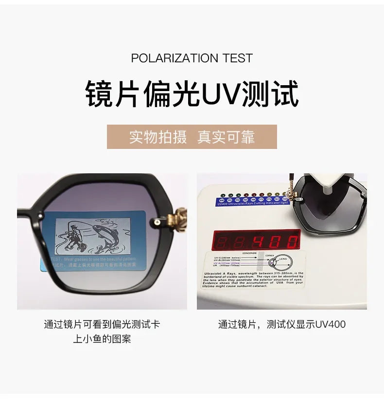 Fashion Large Frame Ladies Hollow Out Clover Inlay Women Polarized Sunglasses Drive Outdoors Sun Protection UV400 Sun Glasses