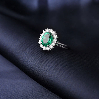 Halo Rings for Women Created Blue Sapphire Nano Emerald Red Ruby Princess Diana 2.67ct Oval Cut 925 Sterling Silver Rings