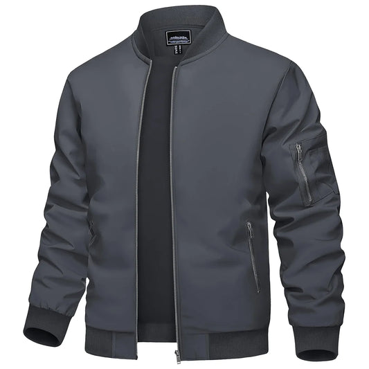 Men's Bomber Jacket Summer Autumn Thin Lightweight Casual Windbreaker Multi-pockets Full Zip Up Varsity Baseball Jacket