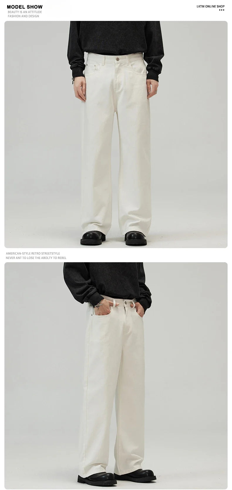 100％ Cotton Men's Baggy Straight Jeans Comfortable Soft Casual Pants Fashion Korean White Brown Denim Trousers Male Clothing