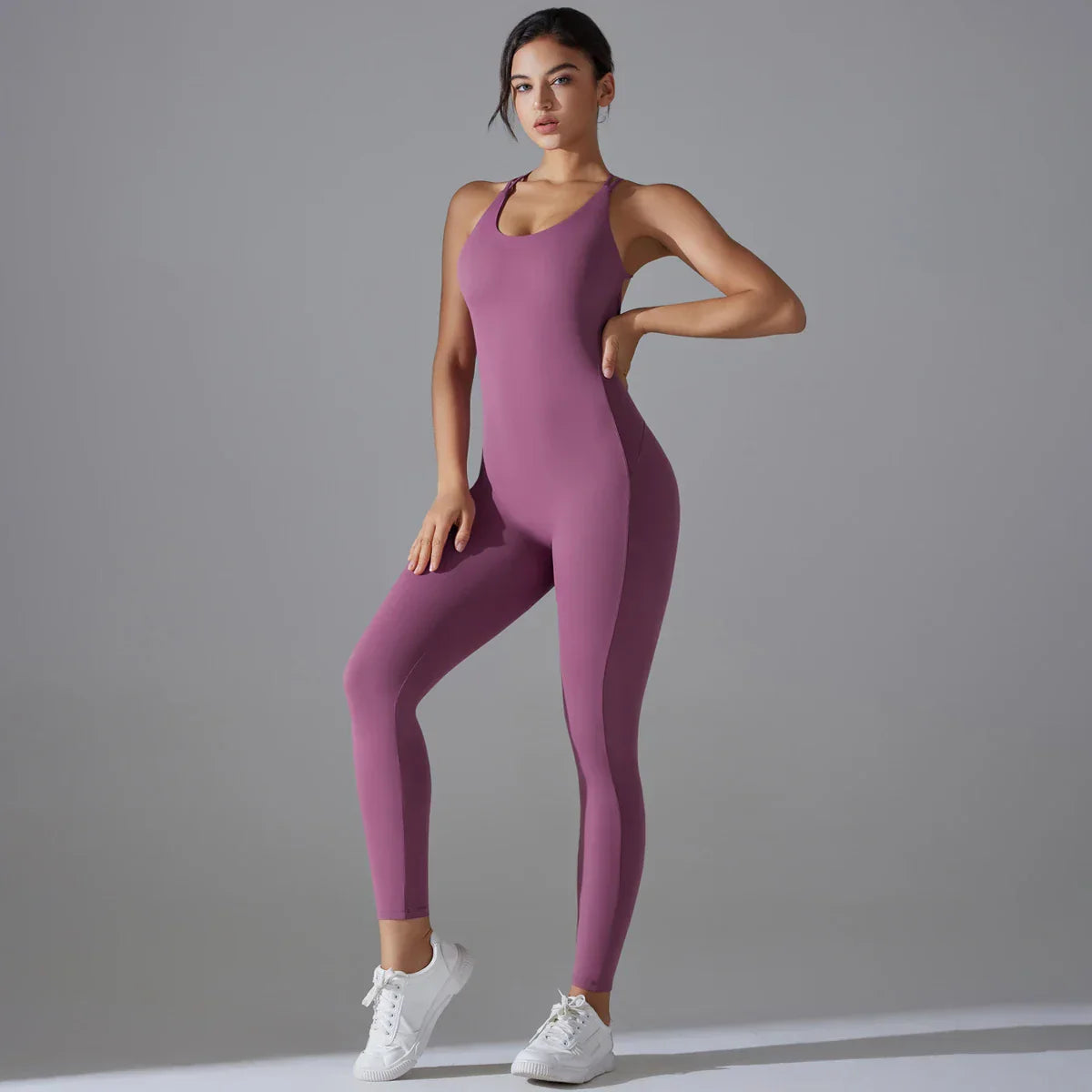 Sexy Backless Bodycon Scrunch Jumpsuit Raises Butt Women Dance Fitness Overalls Push Up Sleeveless Yoga Sport Jump Suit