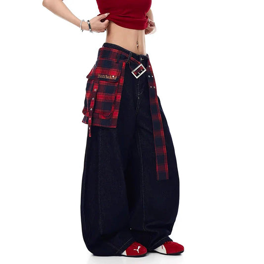 ZHIZOU Women Dark Blue Y2k Oversize Jeans Harajuku Wide Leg Denim Trouser Japanese 2000s Style Baggy Jean Pants Vintage Clothe