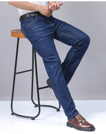 2025 New Light Blue Men's Comfort Soft Jeans Fashion Straight Business Pants Cotton Soft Casual Stretch Denim Trousers 28-40