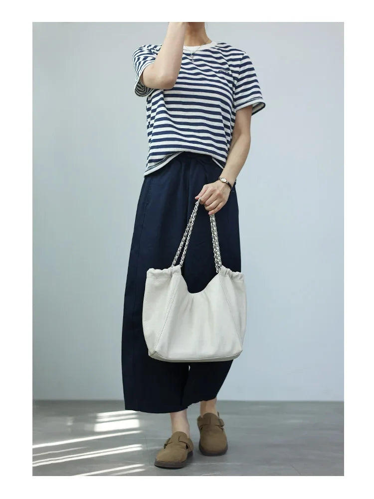 Women Genuine Leather Luxury Chain Single Shoulder Bags Large Capacity Soft Handbag Suitable For Working And Travling