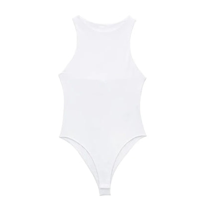 Women Fashion With Halter Neck Skinny Bodysuit Sexy Sleeveless Snap-button Female Playsuits Mujer