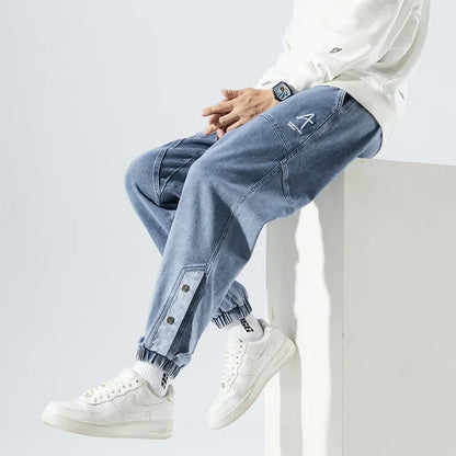 Korean Popular Clothes Jeans Casual Men Loose Fit Stretch Spandex Denim Jogger Pant Male Hip Hop Streetwear Trouser Big Size 8XL