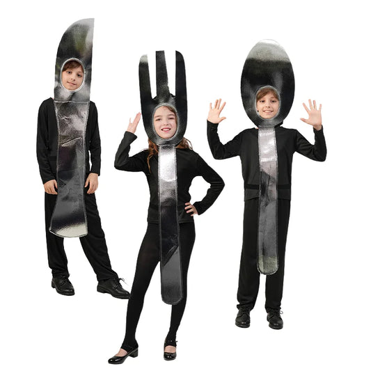 Halloween Carnival Cutlery Spoon Knife Fork Headdress Holiday Dress Up Oufits Funny Cosplay Costume Party Clothes Kids Garment