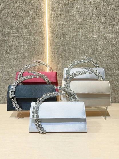 Luxury Satin Metal Handheld Women Handbag Crystal Shiny Rhinestones Diamond Evening Bags Wedding Party Clutch Purse Shoulder Bag