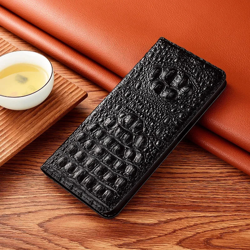 Crocodile Genuine Leather Magnetic Flip Case For iPhone 16 16e 15 14 11 12 13 Pro X XS Max Plus Mini SE 2025 All-inclusive Cover