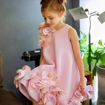 J073 Elegant White Dubai Girl Dress Pink Eid al-Fitr Baby Children Clothes for Wedding Birthday Holiday Party 2025