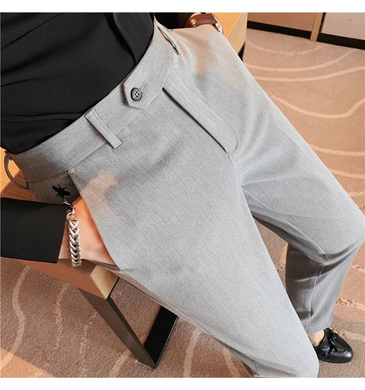 Autumn Winter New Embroidered Business Formal Pants Men Fashion Wedding Slim Fit Trousers High Quality Solid Social Suit Pants