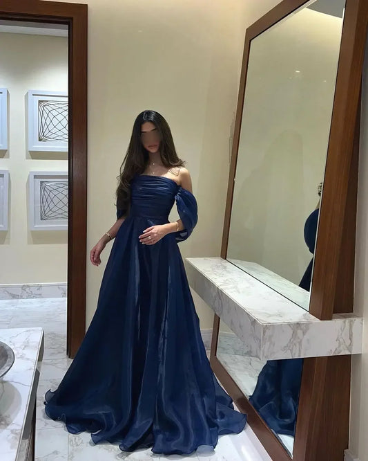 Customized Net Pleat Ruched Prom A-line Off-the-shoulder Bespoke Occasion Gown Long Dresses