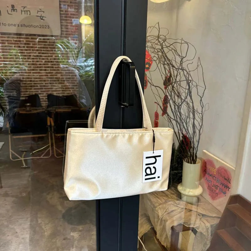 Luxury Premium Designer Elegant Womens Silk Satin Small Tote Solid Color Shoulder Underarm Purse Versatile Fashion Commuting Bag