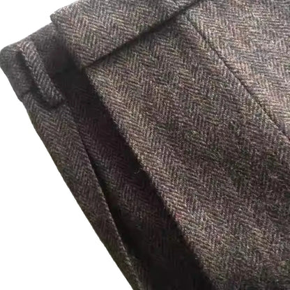 American-Style Retro Tweed High-Waisted Herringbone Wool Casual Straight-Leg Men's Trousers for Autumn and Winter in Large Sizes