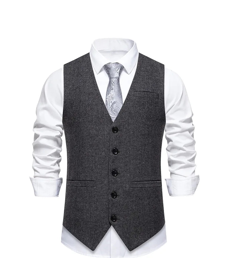 Dark Gray Herringbone Tweed Suit Vest for Men,business Casual Retro Single-breasted Herringbone Pattern Men's Waistcoat Eur Size
