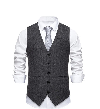Dark Gray Herringbone Tweed Suit Vest for Men,business Casual Retro Single-breasted Herringbone Pattern Men's Waistcoat Eur Size