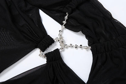 Prom Party Gown Dress Woman Sexy See Through Luxury Chain Halter Low-Neck Backless Sleeveless Midnight Elegant Vestidos