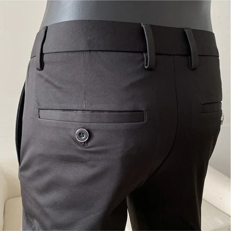 Summer New Light Thin Ice Silk Solid Color Casual Trousers High Quality Fashion Slim Fit Business Social Office Suit Pants