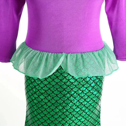 Christmas Holiday Birthday Party Mermaid Princess Same Style Girl Ariel Cosplay Long Sleeve Mermaid Dress Accessory Suit