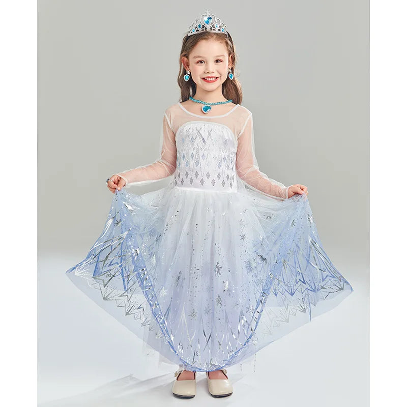 2PCS LED Light Up Snow Queen Costume for Kids Girl Elsa Birthday Party Luxury Princess Cosplay Children Carnival Clothing Outfit