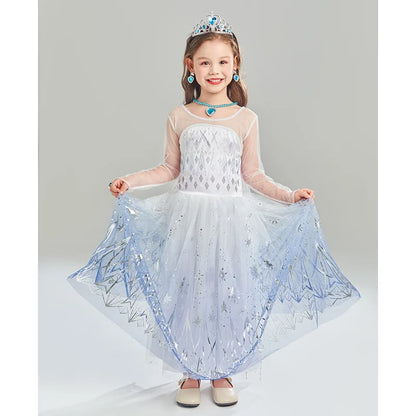 2PCS LED Light Up Snow Queen Costume for Kids Girl Elsa Birthday Party Luxury Princess Cosplay Children Carnival Clothing Outfit