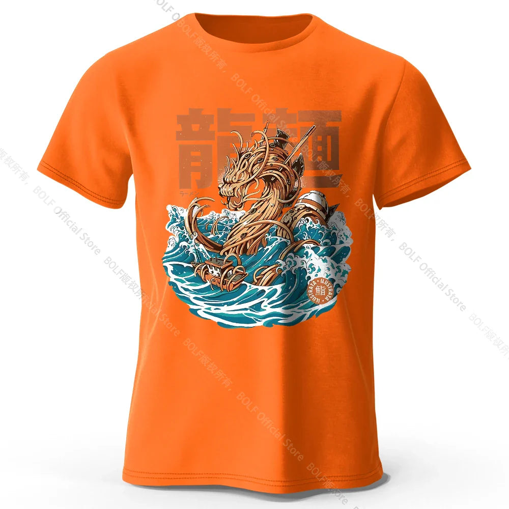 Men's Dragon Ramen Printed T-Shirt 100% Cotton Oversized Anime Graphic Tees for Women Summer Tops Otaku Streetwear