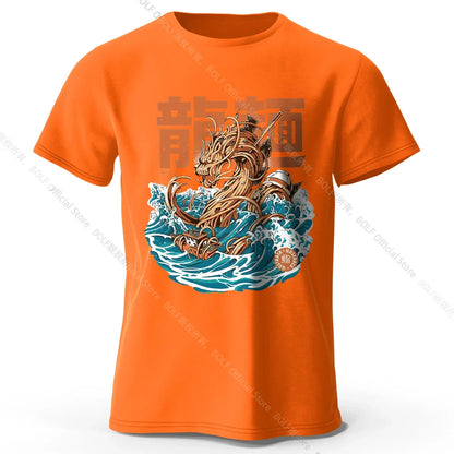 Men's Dragon Ramen Printed T-Shirt 100% Cotton Oversized Anime Graphic Tees for Women Summer Tops Otaku Streetwear