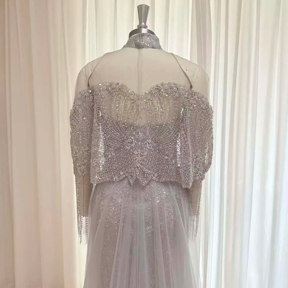 Beaded Mermaid Evening Dress for Women 2026 Elegant High Neck Long Sleeves for Women Wedding Party Gown Customized
