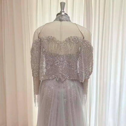 Beaded Mermaid Evening Dress for Women 2026 Elegant High Neck Long Sleeves for Women Wedding Party Gown Customized