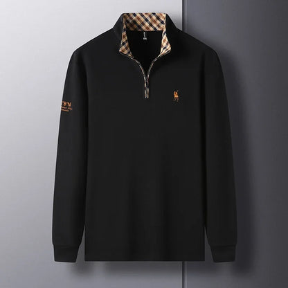 Luxury new Half Zipper Long Sleeve T-shirt 100% Cotton Brand Embroidered Stand Collar Men's Clothing Autumn Casual polo shirt