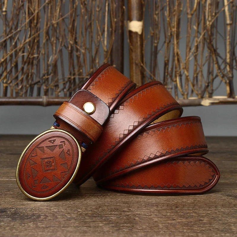 3.8CM Men High Quality Genuine Leather Belt Luxury Smooth Buckle Belts Pure Cowskin Laser Engraving Strap Male Jeans for Man