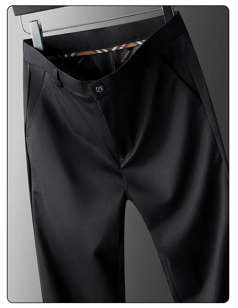 Men's Stretch Pants with Embroidery Casual Suit Pants Wrinkle Resistant Dress Pants