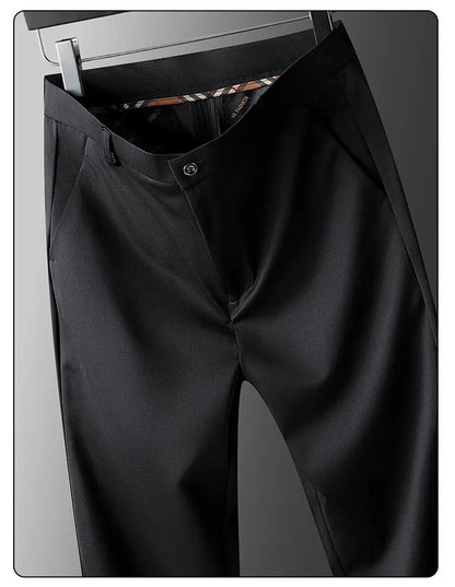 Men's Stretch Pants with Embroidery Casual Suit Pants Wrinkle Resistant Dress Pants
