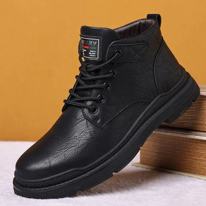 Casual Formal Footwear Brand Men's Leather Shoes New in Winter Men Boots Warm Plush Lace-up Ankle Boots Comfy Office Work Shoes
