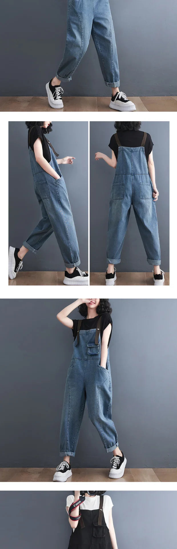 Loose Women's Denim Overalls Faionable Spring Summer High Waist Long Pants Thermal Properties Deep Color Korean Sle